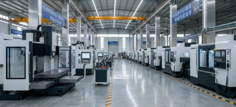 Precision CNC machining workshop with vertical machining centers