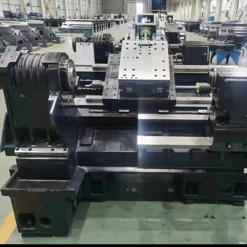 TCK4550 slant bed CNC lathe showing hydraulic chuck turret HIWIN guideways for precision shaft turning