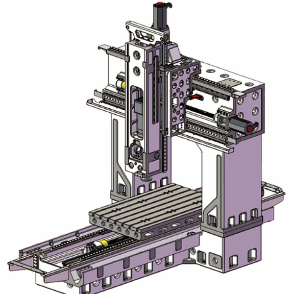 CNC gantry machining center structure showing columns, crossbeam and machine frame design