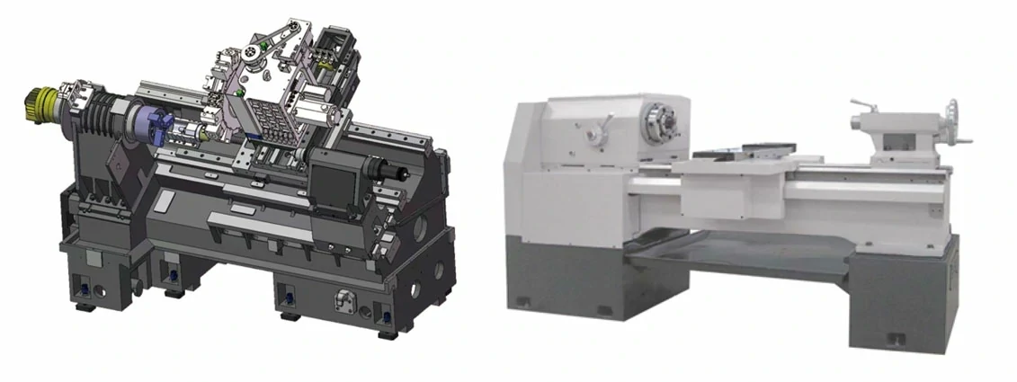 Flat bed vs slant bed CNC lathe frame structure comparison