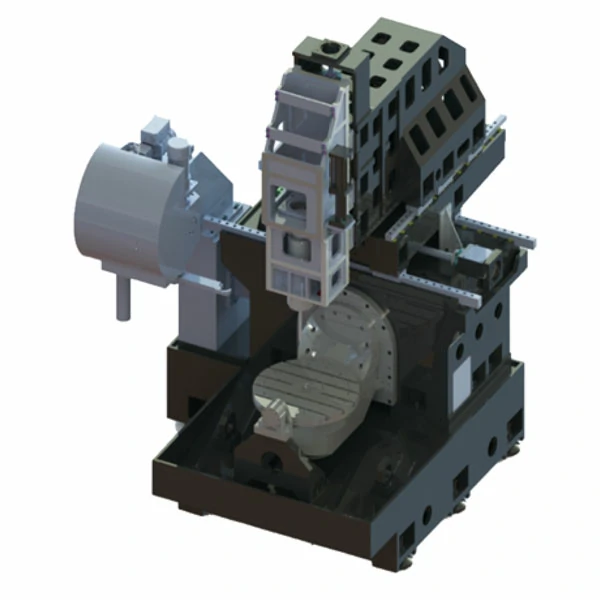 3D model of FMC series 5-axis machining center showing machine structure and rotary table design