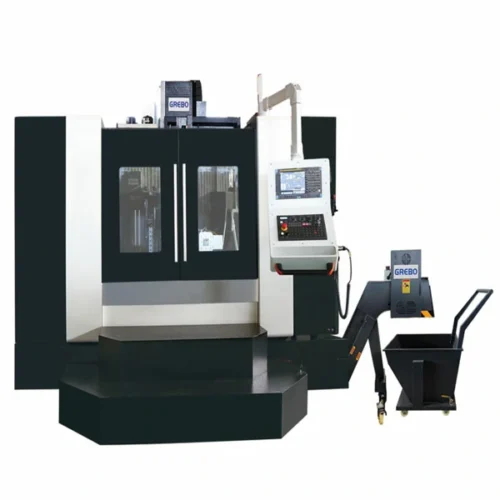 Heavy duty vertical machining center front view with full enclosure for industrial metal machining